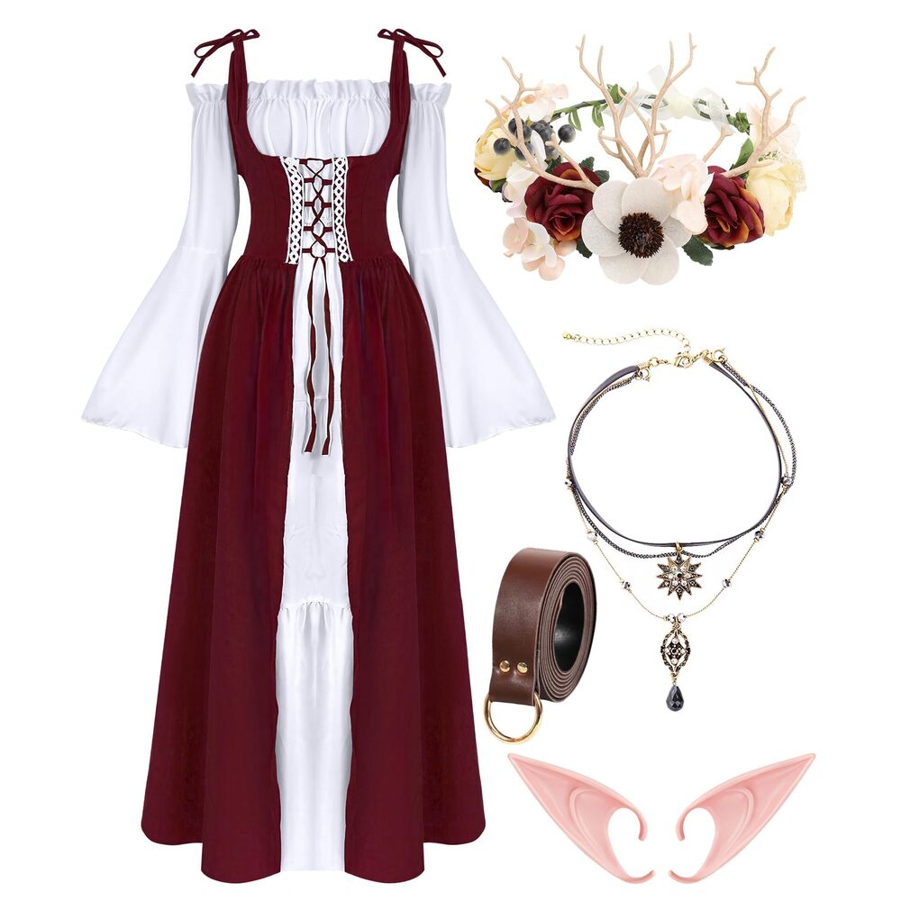 1875 Renaissance Dresses Medieval Costume For Flower Crown Elf